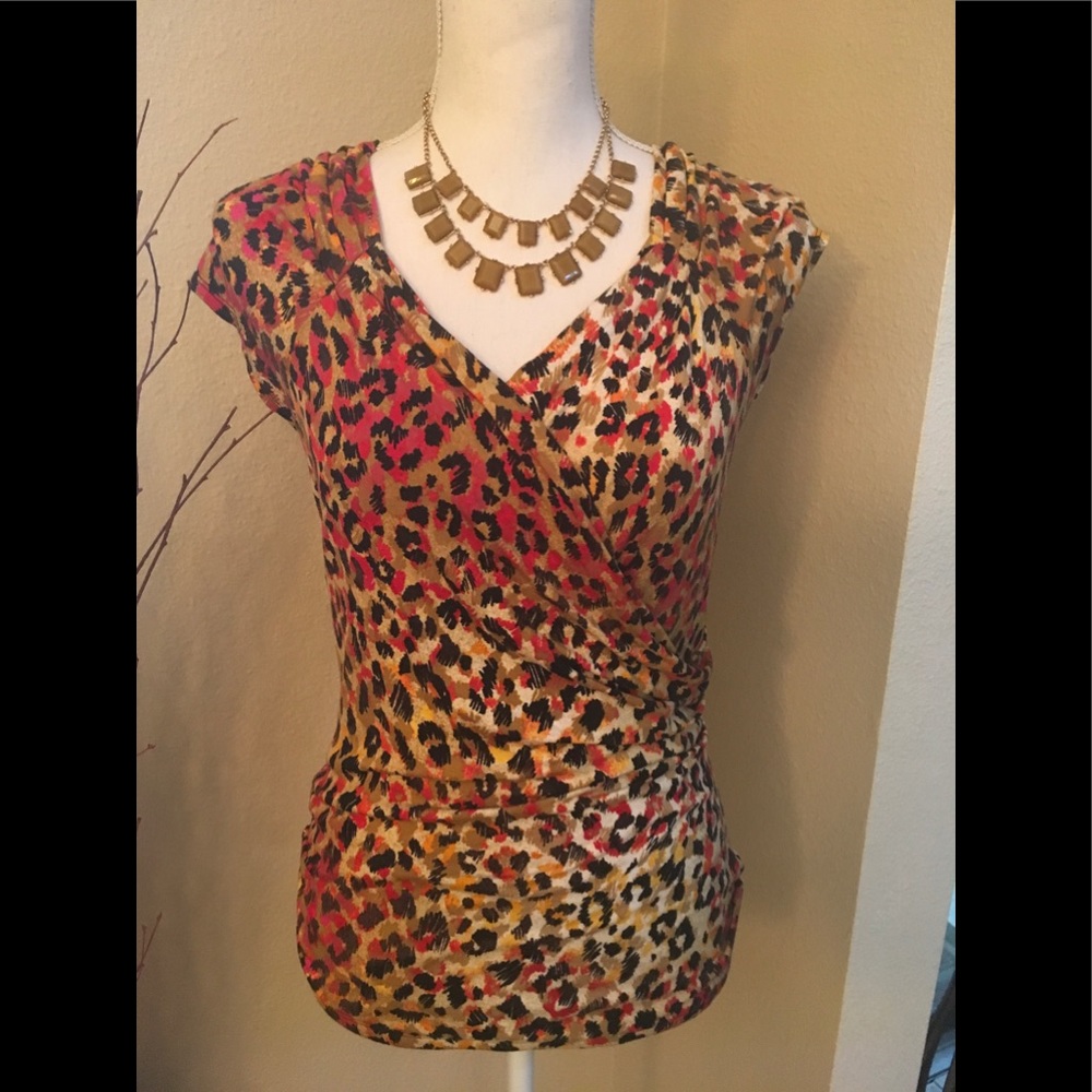 PREMISE ruched, surplice animal print top
